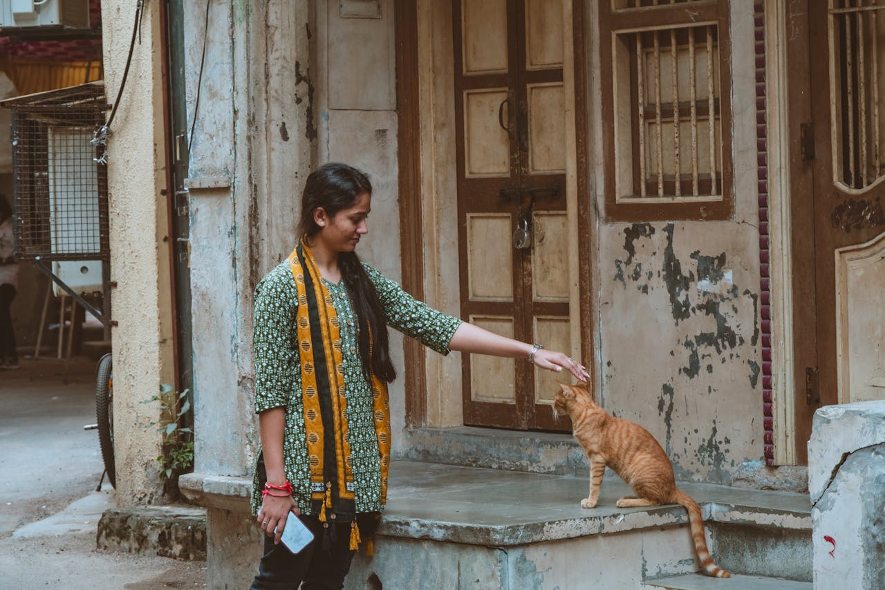 Indian animal welfare volunteer doing neighborhood outreach